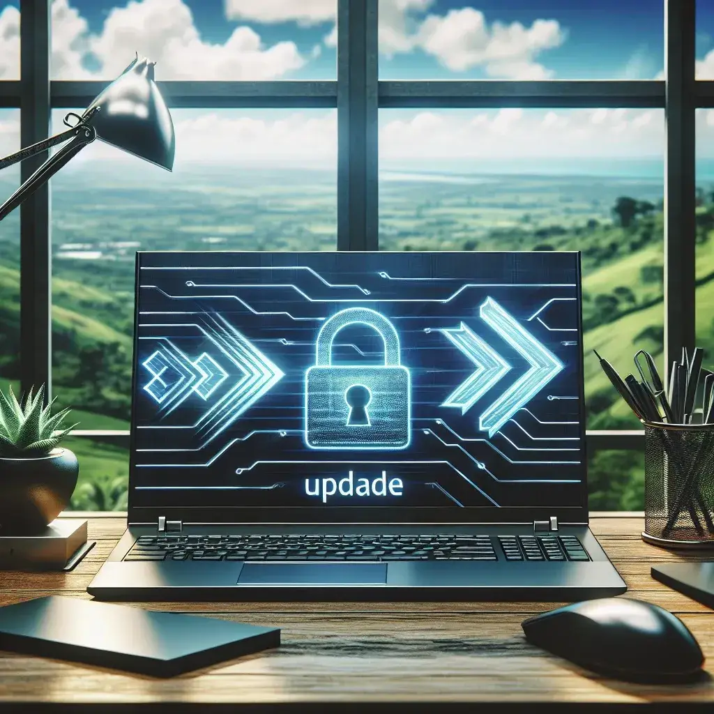 "Windows 11 critical security patch release announcement in Indonesia, showcasing a computer screen with the Windows 11 logo and security shield icon."