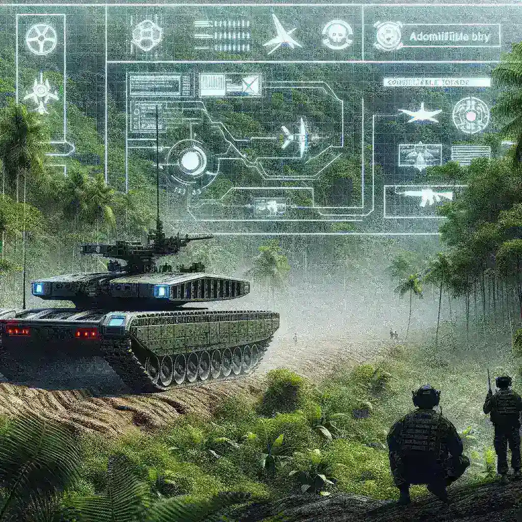 "Uji coba tank robotik dengan kendali remote oleh perusahaan militer di Papua Barat, menunjukkan inovasi teknologi pertahanan modern."